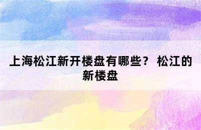 上海松江新开楼盘有哪些？ 松江的新楼盘